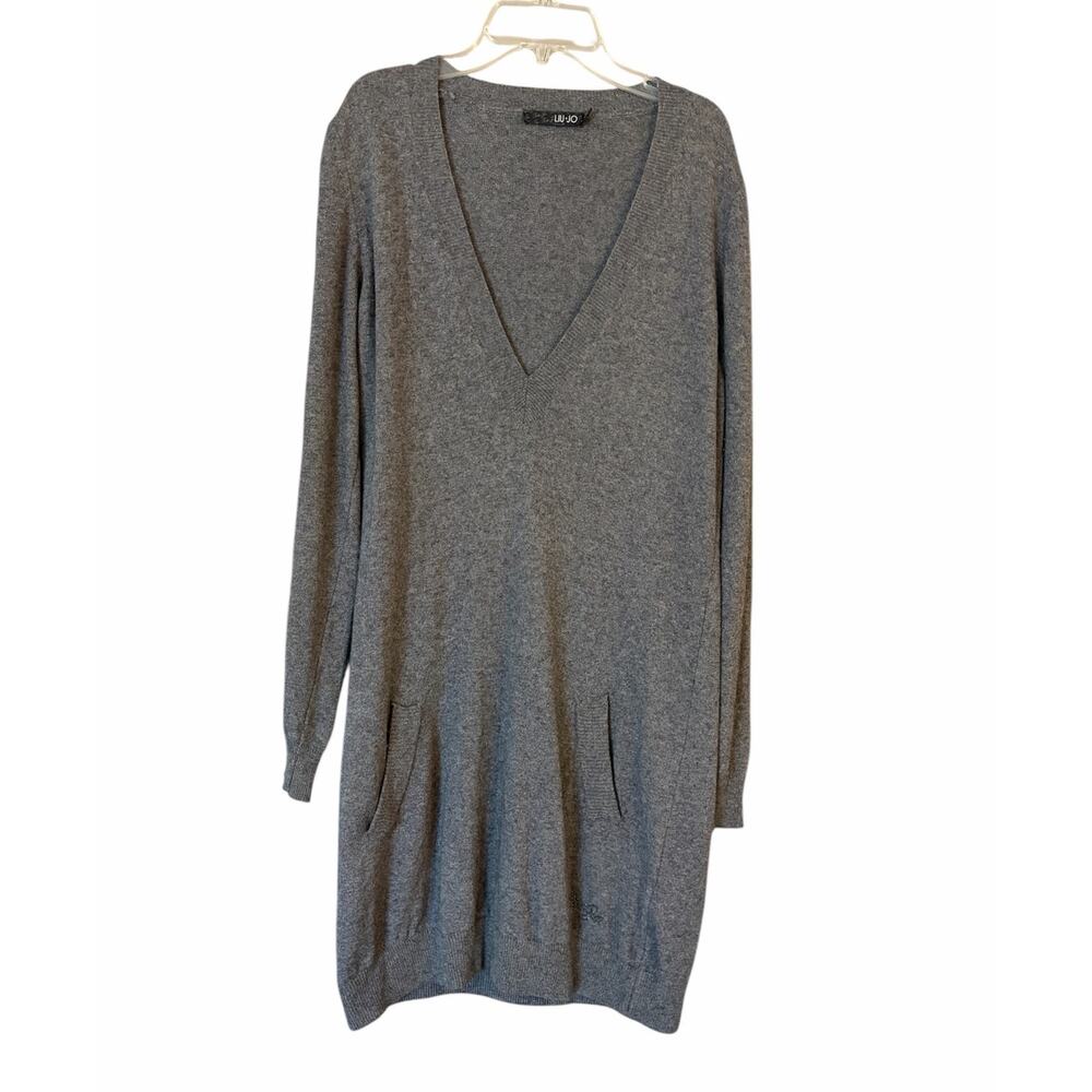 Liu Jo Womens Size L/XL Gray Cashmere Wool Blend V Neck Sweater Dress